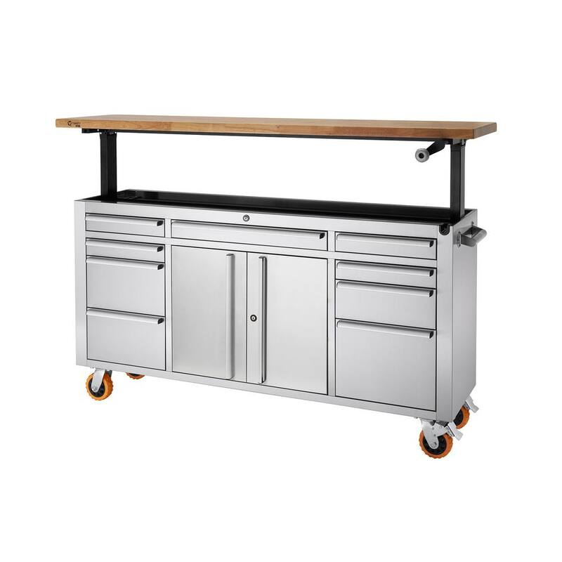 TRINITY PRO 72 pulgadas de ancho x 19 pulgadas de profundidad 9 cajones banco de trabajo de acero inoxidable con parte superior ajustable - TLSF-7211