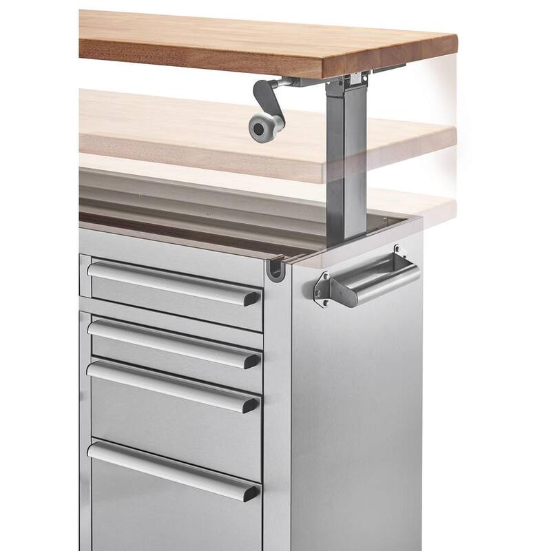 TRINITY PRO 72 pulgadas de ancho x 19 pulgadas de profundidad 9 cajones banco de trabajo de acero inoxidable con parte superior ajustable - TLSF-7211