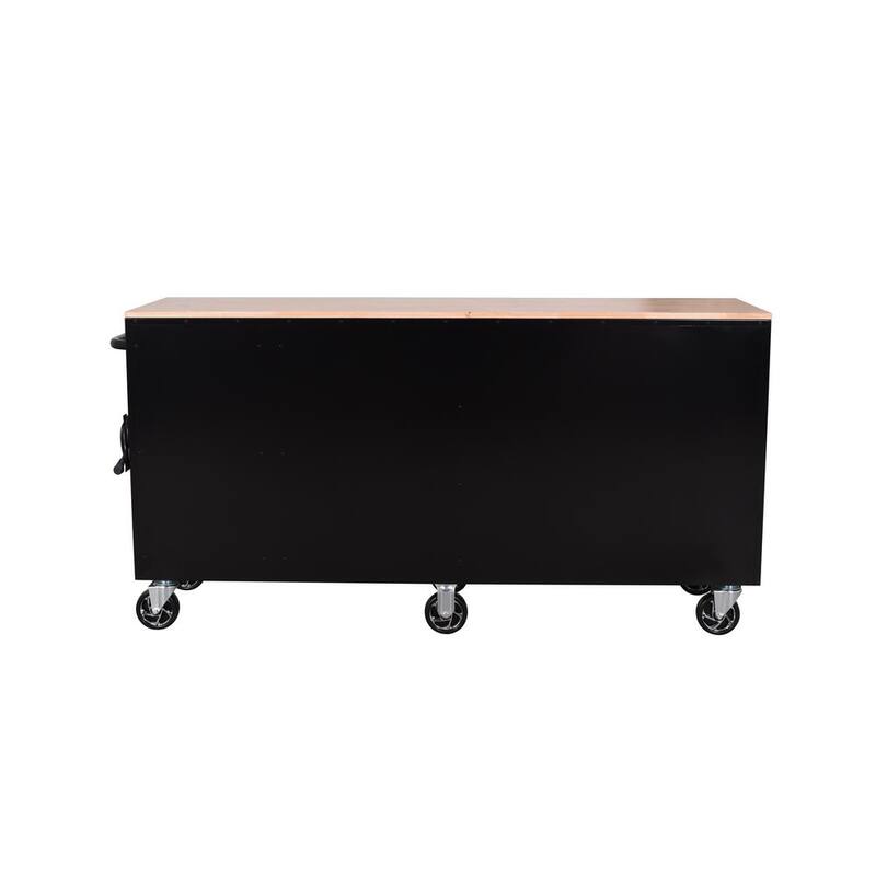 Gabinete de banco de trabajo móvil Husky Standard Duty de 72 pulgadas de ancho por 20 pulgadas de profundidad y 10 cajones con cubierta de madera maciza - H72MWC10BLKUS