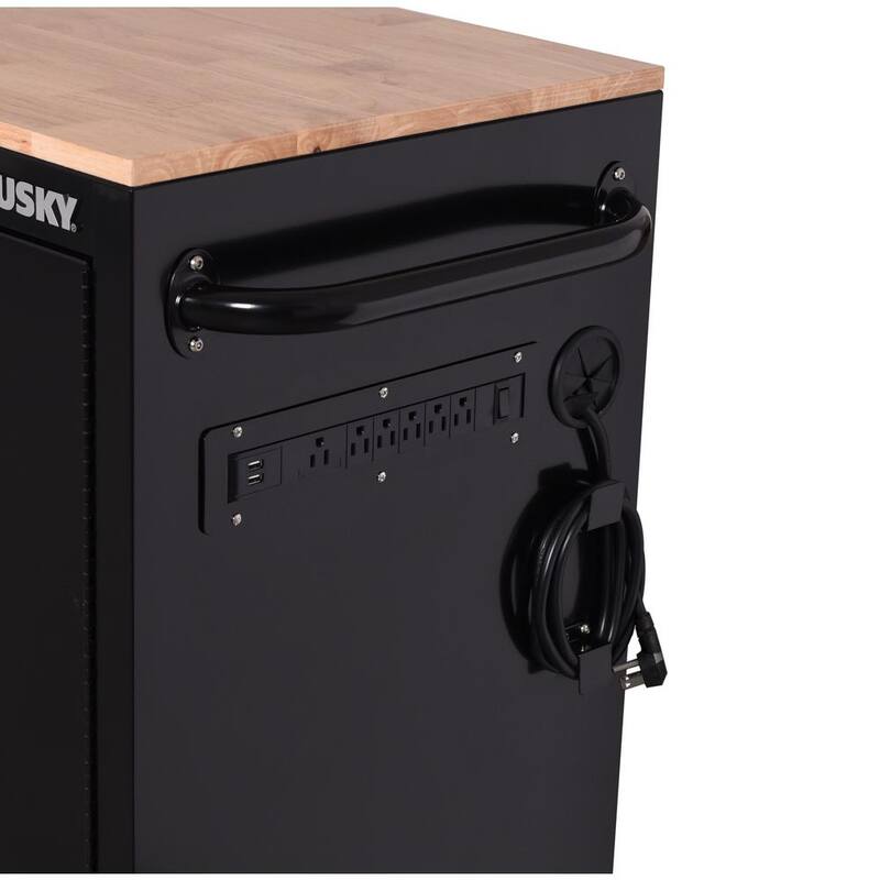 Gabinete de banco de trabajo móvil Husky Standard Duty de 72 pulgadas de ancho por 20 pulgadas de profundidad y 10 cajones con cubierta de madera maciza - H72MWC10BLKUS