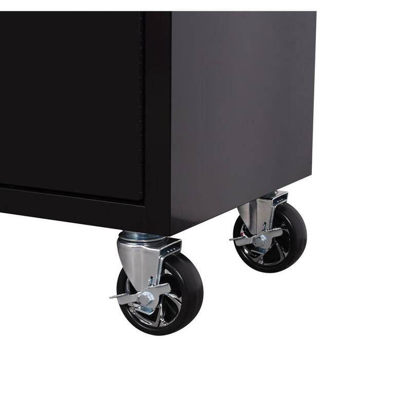 Gabinete de banco de trabajo móvil Husky Standard Duty de 72 pulgadas de ancho por 20 pulgadas de profundidad y 10 cajones con cubierta de madera maciza - H72MWC10BLKUS