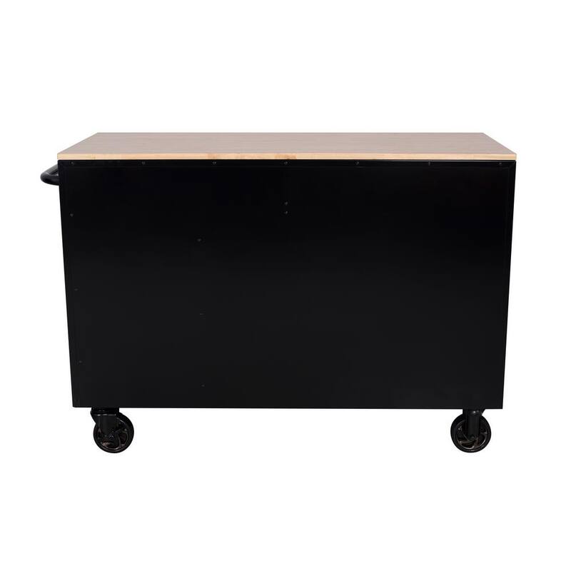 Banco de trabajo móvil con gabinete de herramientas estándar de 10 cajones Husky de 52 pulgadas de ancho x 24.5 pulgadas de profundidad con parte superior de madera sólida en color negro brillante - H52MWC10BLK.