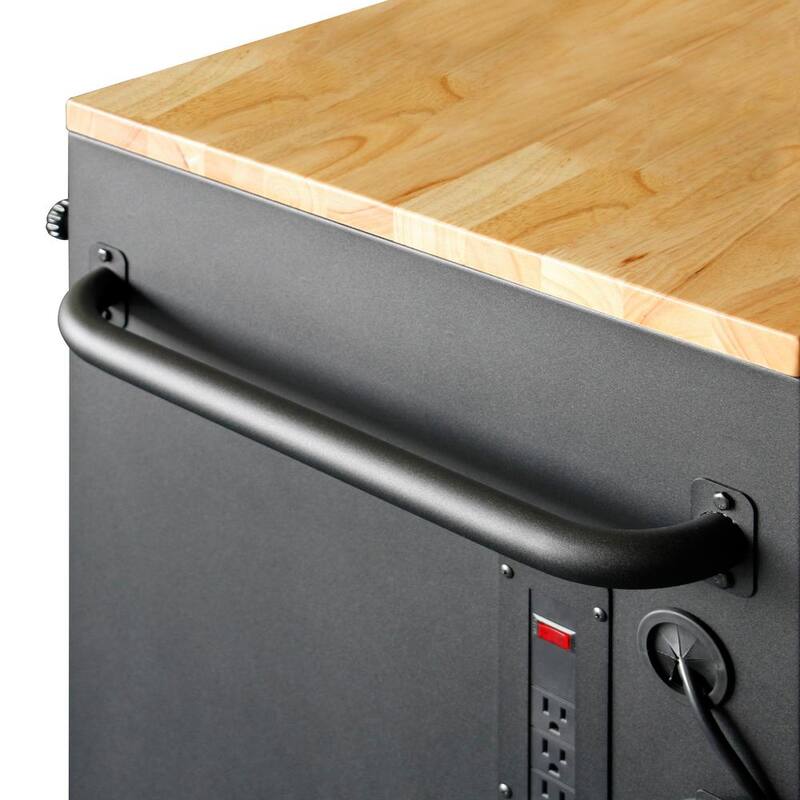 Banco de trabajo móvil de 9 cajones pesado Husky de 52 pulgadas de ancho x 25 pulgadas de profundidad con encimera de madera dura ajustable en altura en negro mate - HOLC5209BB1M