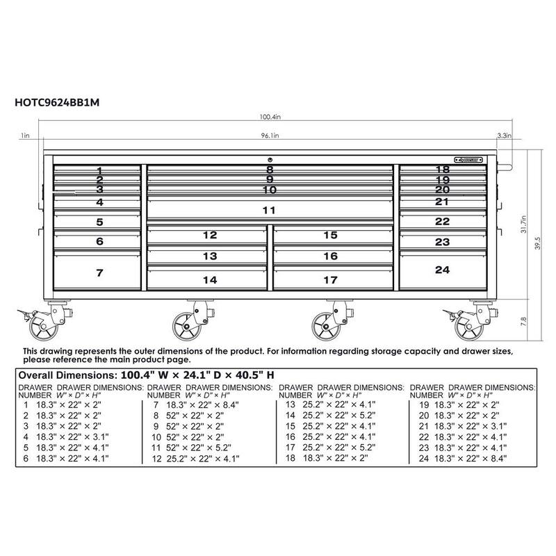 Husky Almacenamiento de herramientas resistente 96 pulgadas de ancho x 24 pulgadas de profundidad Gabinete de banco de trabajo móvil negro mate con parte superior de acero inoxidable - HOTC9624BB1M