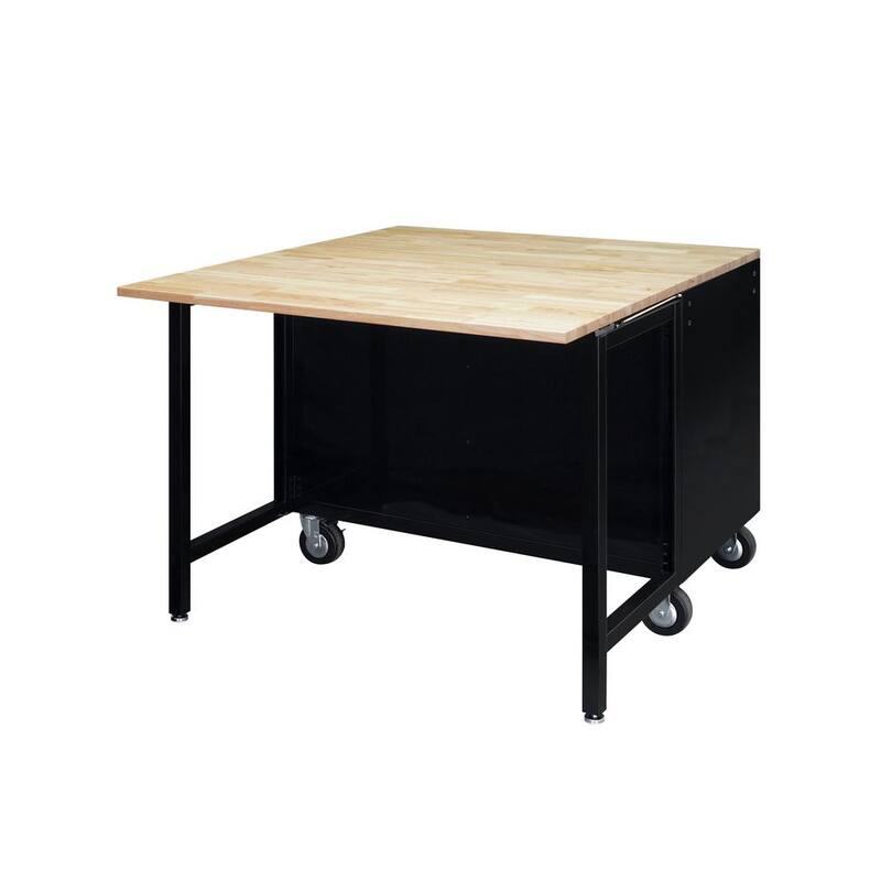 Almacenamiento de herramientas Husky de 46 pulgadas de ancho x 51 pulgadas de profundidad Gabinete de banco de trabajo móvil negro de servicio estándar con mesa de extensión completa de longitud completa - HOTC4609B15M