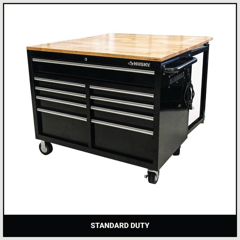 Almacenamiento de herramientas Husky de 46 pulgadas de ancho x 51 pulgadas de profundidad Gabinete de banco de trabajo móvil negro de servicio estándar con mesa de extensión completa de longitud completa - HOTC4609B15M