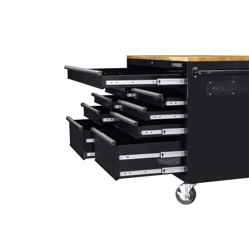 Almacenamiento de herramientas Husky de 46 pulgadas de ancho x 51 pulgadas de profundidad Gabinete de banco de trabajo móvil negro de servicio estándar con mesa de extensión completa de longitud completa - HOTC4609B15M