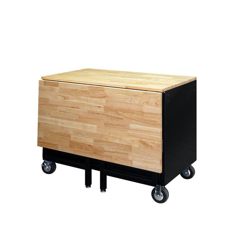 Almacenamiento de herramientas Husky de 46 pulgadas de ancho x 51 pulgadas de profundidad Gabinete de banco de trabajo móvil negro de servicio estándar con mesa de extensión completa de longitud completa - HOTC4609B15M