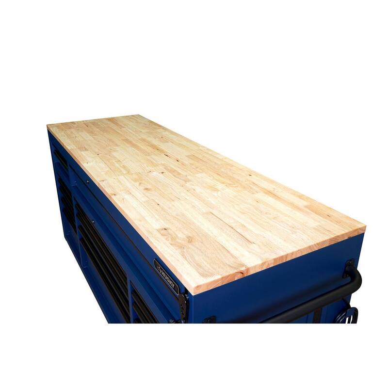 Mesa de trabajo móvil Husky de 72 pulg. de ancho x 24 pulg. de profundidad con 18 cajones resistentes y juego de herramientas para mecánicos en azul mate - H1025TB72BLUCB