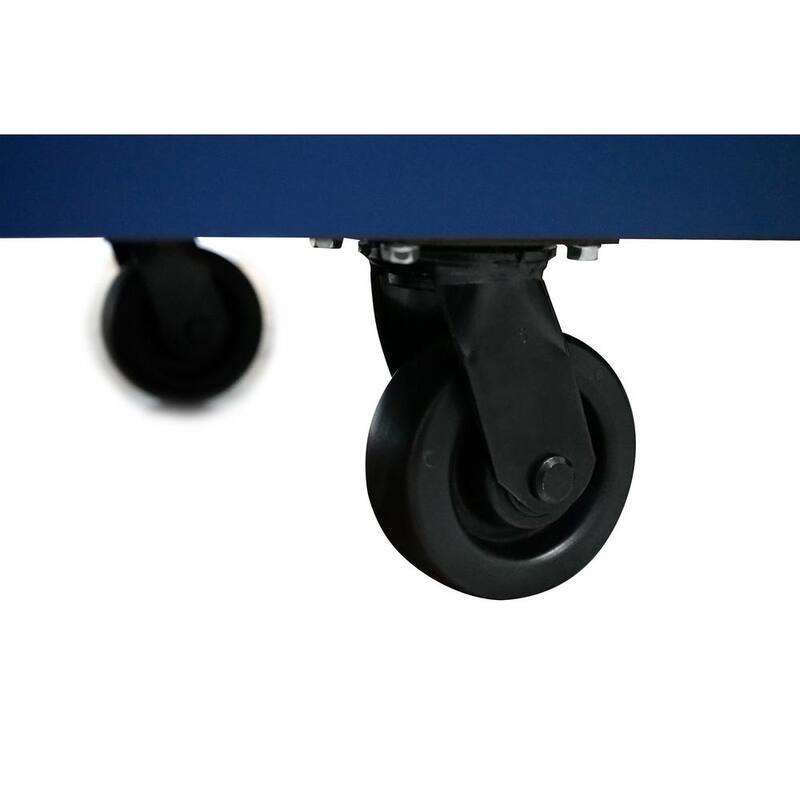 Mesa de trabajo móvil Husky de 72 pulg. de ancho x 24 pulg. de profundidad con 18 cajones resistentes y juego de herramientas para mecánicos en azul mate - H1025TB72BLUCB