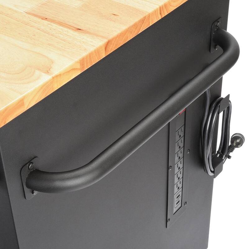 Gabinete de banco de trabajo móvil Husky de 62 pulgadas de ancho con altura ajustable y parte superior de madera - HOLC6214BB1MYS