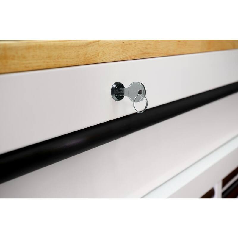 Almacenamiento de herramientas Husky 72 pulgadas de ancho x 24 pulgadas de profundidad 18 cajones Banco de trabajo móvil de altura ajustable de servicio pesado en gabinete blanco mate - HOLC7218BT1M