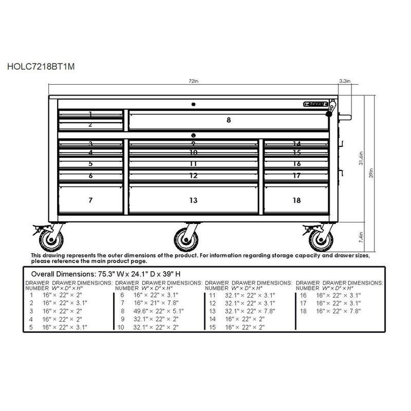 Almacenamiento de herramientas Husky 72 pulgadas de ancho x 24 pulgadas de profundidad 18 cajones Banco de trabajo móvil de altura ajustable de servicio pesado en gabinete blanco mate - HOLC7218BT1M