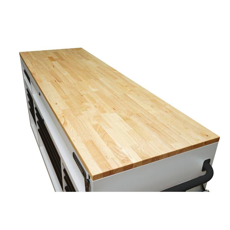 Almacenamiento de herramientas Husky 72 pulgadas de ancho x 24 pulgadas de profundidad 18 cajones Banco de trabajo móvil de altura ajustable de servicio pesado en gabinete blanco mate - HOLC7218BT1M