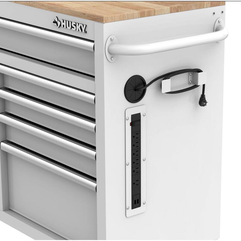Almacenamiento de herramientas Husky 46 pulgadas de ancho x 18 pulgadas de profundidad 9 cajones gabinete de banco de trabajo móvil brillante blanco - H46X18MWC9WHT.