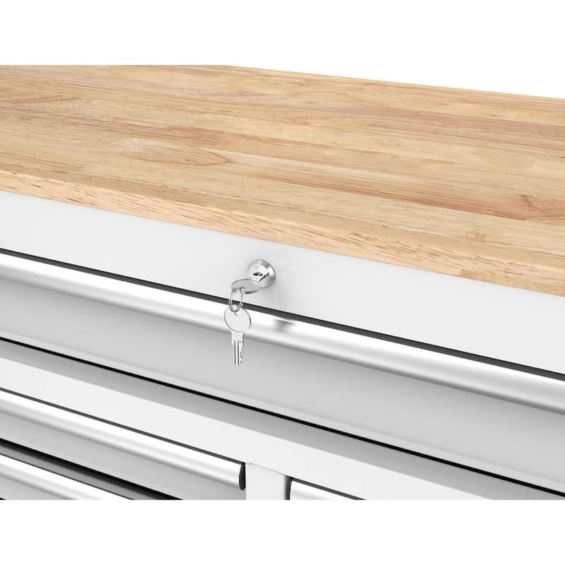 Almacenamiento de herramientas Husky 46 pulgadas de ancho x 18 pulgadas de profundidad 9 cajones gabinete de banco de trabajo móvil brillante blanco - H46X18MWC9WHT.