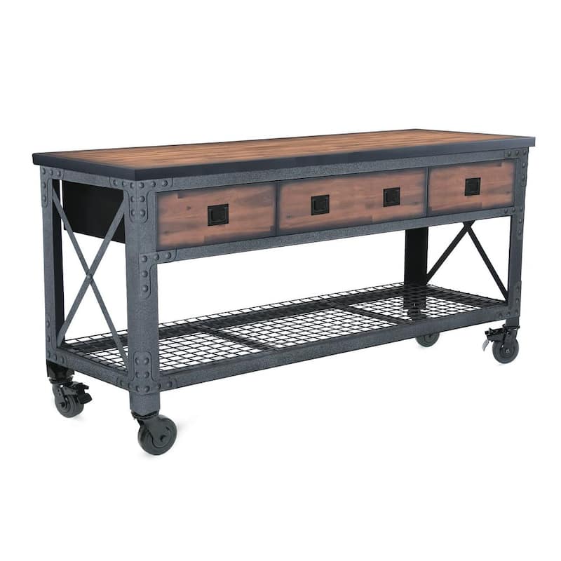 Duramax Building Products 72 pulgadas de ancho x 24 pulgadas de profundidad 3 cajones Rodante Gabinete de banco de trabajo móvil industrial con tapa de madera - 68001