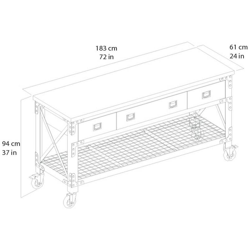 Duramax Building Products 72 pulgadas de ancho x 24 pulgadas de profundidad 3 cajones Rodante Gabinete de banco de trabajo móvil industrial con tapa de madera - 68001