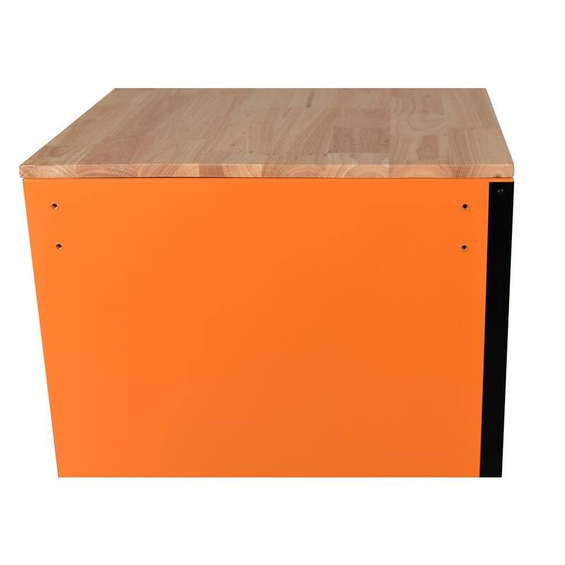 Banco de trabajo móvil de 10 cajones de servicio estándar de 52 pulgadas de ancho x 24.5 pulgadas de profundidad con parte superior de trabajo de madera sólida en color naranja brillante - H52MWC10ORG