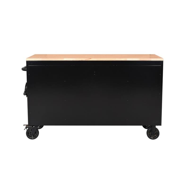 Edición limitada de Husky 61 pulg. de ancho x 23 pulg. de profundidad 11 cajones Gabinete de banco de trabajo móvil en negro con parte superior de madera sólida y ribete rojo - H61MWC11BKRED
