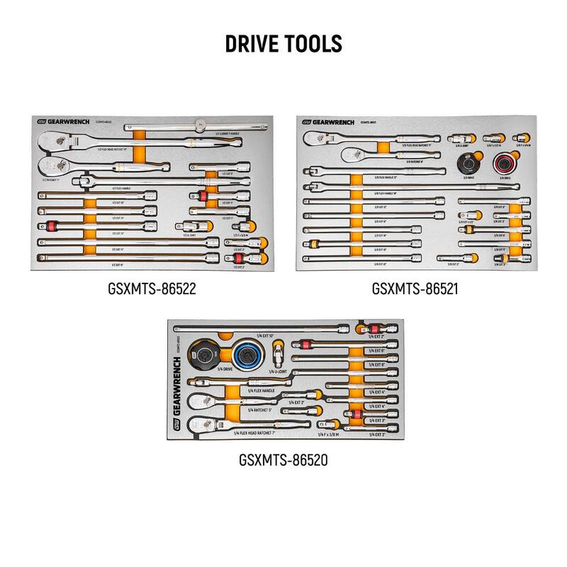 El titulo traducido sería: GEARWRENCH MEGAMOD 52 pulgadas de ancho x 18 pulgadas de profundidad 11 cajones Gabinete banco de trabajo móvil con juego de herramientas para mecánicos profesionales en bandejas de espuma - MEGAMOD1024