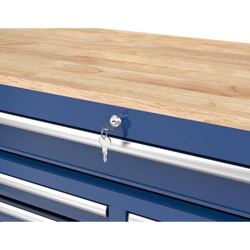 Gabinete de trabajo móvil Husky de almacenamiento de herramientas de 46 pulgadas de ancho por 18 pulgadas de profundidad en color azul brillante - H46X18MWC9BLU.