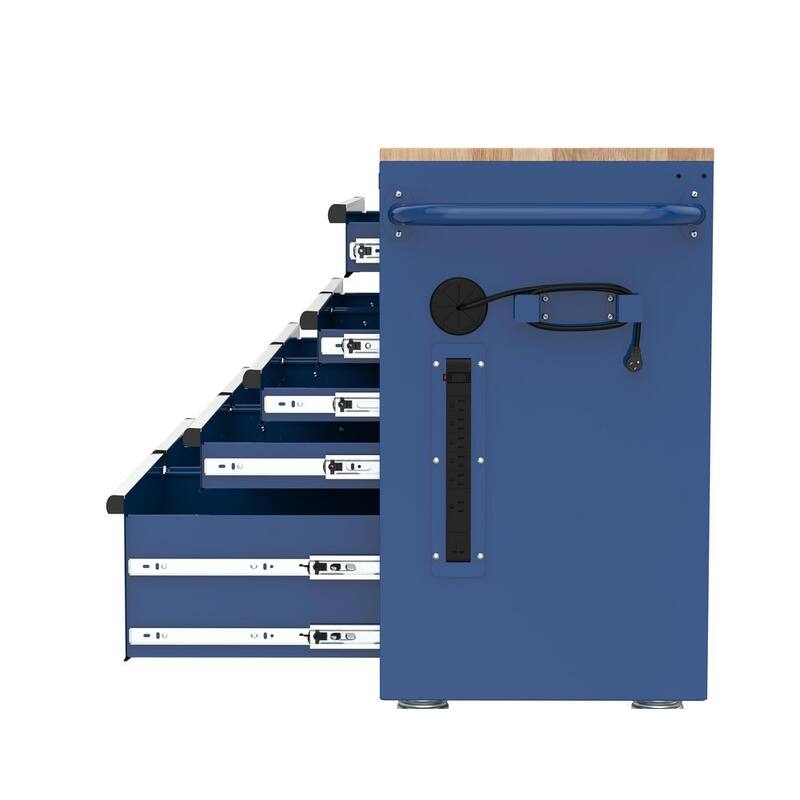 Gabinete de trabajo móvil Husky de almacenamiento de herramientas de 46 pulgadas de ancho por 18 pulgadas de profundidad en color azul brillante - H46X18MWC9BLU.