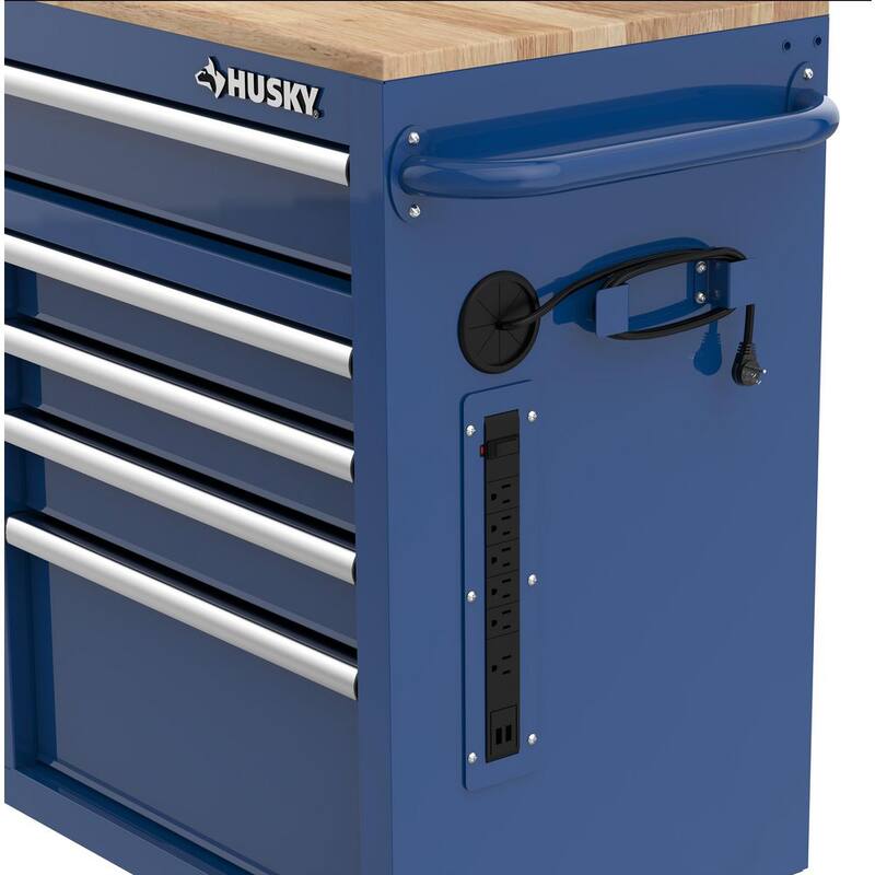 Gabinete de trabajo móvil Husky de almacenamiento de herramientas de 46 pulgadas de ancho por 18 pulgadas de profundidad en color azul brillante - H46X18MWC9BLU.