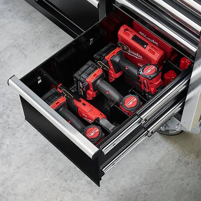 Almacenamiento de herramientas Husky 72 pulgadas de ancho x 25 pulgadas de profundidad Gabinete de banco de trabajo móvil negro de servicio profesional con parte superior de acero inoxidable - HPRO72MWC20BLK