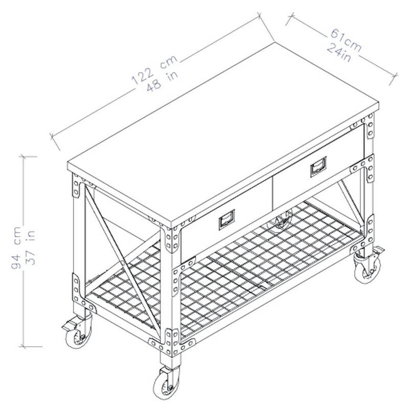 Productos para la construcción Duramax de 48 pulgadas de ancho por 24 pulgadas de profundidad, con 2 cajones, carrito móvil de trabajo industrial con cubierta de madera - 68002