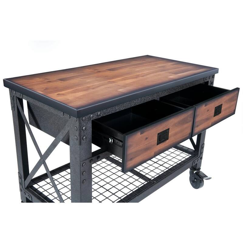 Productos para la construcción Duramax de 48 pulgadas de ancho por 24 pulgadas de profundidad, con 2 cajones, carrito móvil de trabajo industrial con cubierta de madera - 68002