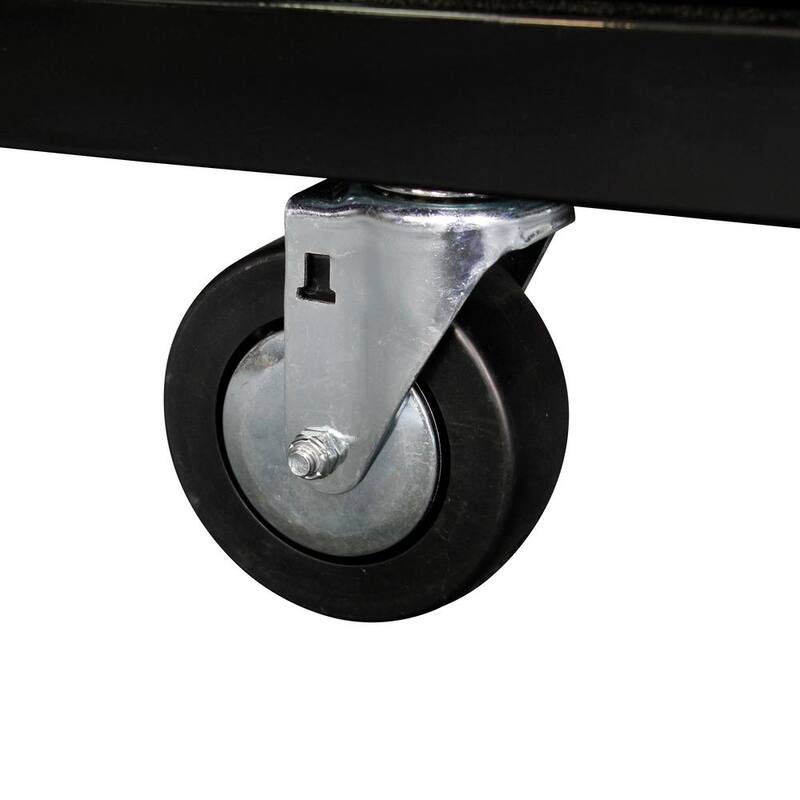 Banco de trabajo móvil con 15 cajones y superficie de madera en color negro brillante de 84 pulgadas de ancho, 18 pulgadas de profundidad - HOTC8415B11M