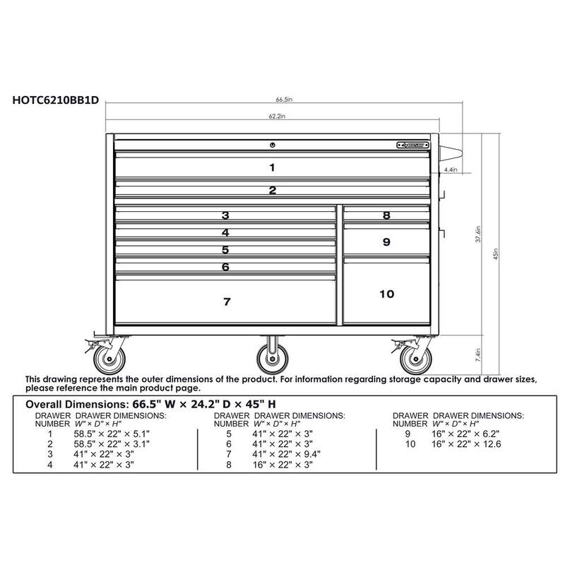 Gabinete de banco de trabajo móvil negro mate resistente de acero inoxidable con almacenamiento de herramientas modular Husky de 62 pulg. de ancho x 24 pulg. de profundidad - HOTC6210BB1D