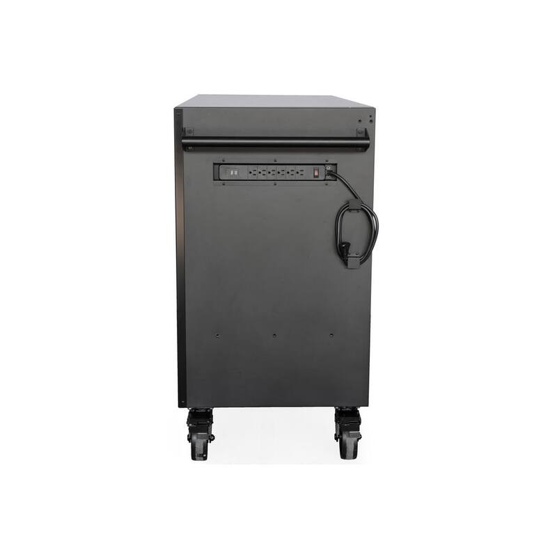 Gabinete de banco de trabajo móvil negro mate resistente de acero inoxidable con almacenamiento de herramientas modular Husky de 62 pulg. de ancho x 24 pulg. de profundidad - HOTC6210BB1D