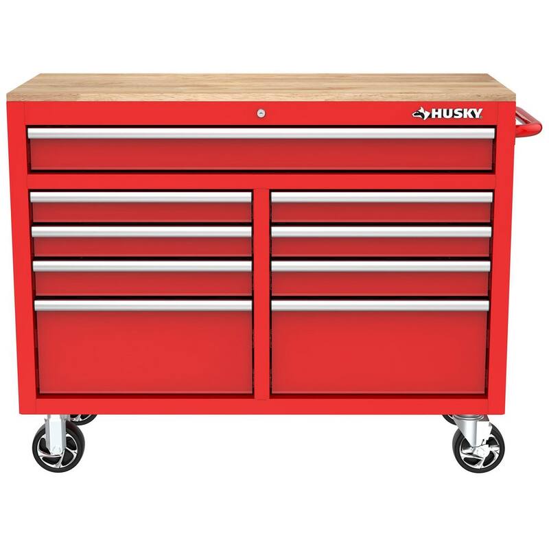Almacenamiento de herramientas Husky 46 pulgadas de ancho x 18 pulgadas de profundidad Gabinete de banco de trabajo móvil color rojo brillante - H46X18MWC9RED.