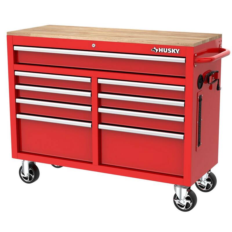 Almacenamiento de herramientas Husky 46 pulgadas de ancho x 18 pulgadas de profundidad Gabinete de banco de trabajo móvil color rojo brillante - H46X18MWC9RED.