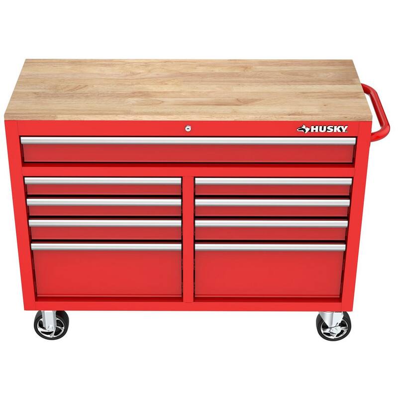 Almacenamiento de herramientas Husky 46 pulgadas de ancho x 18 pulgadas de profundidad Gabinete de banco de trabajo móvil color rojo brillante - H46X18MWC9RED.