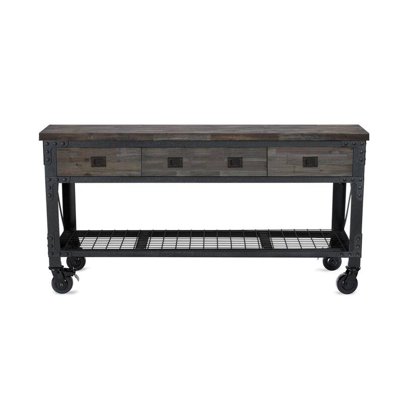 Duramax Building Products 72 pulgadas de ancho x 24 pulgadas de profundidad 3 cajones rodantes banco de trabajo industrial con tapa de madera, espresso envejecido - 68001E