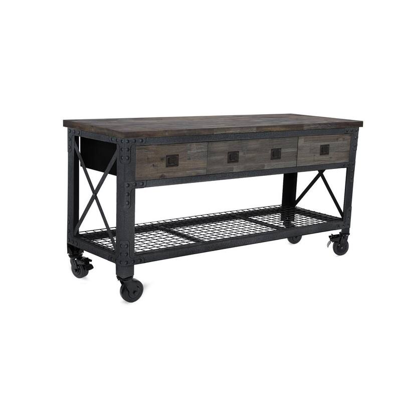 Duramax Building Products 72 pulgadas de ancho x 24 pulgadas de profundidad 3 cajones rodantes banco de trabajo industrial con tapa de madera, espresso envejecido - 68001E
