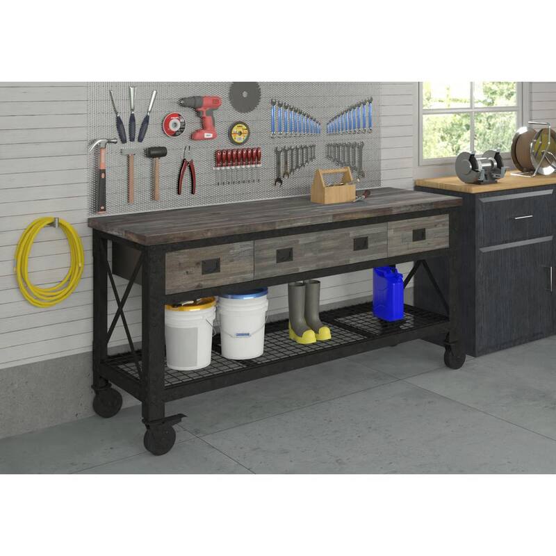 Duramax Building Products 72 pulgadas de ancho x 24 pulgadas de profundidad 3 cajones rodantes banco de trabajo industrial con tapa de madera, espresso envejecido - 68001E