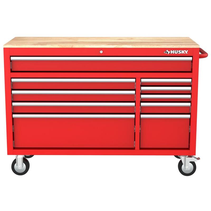 Gabinete de banco de trabajo móvil Husky Modular Tool Storage de 52 pulgadas de ancho x 20 pulgadas de profundidad en rojo de servicio estándar - H52MWC10MODRED