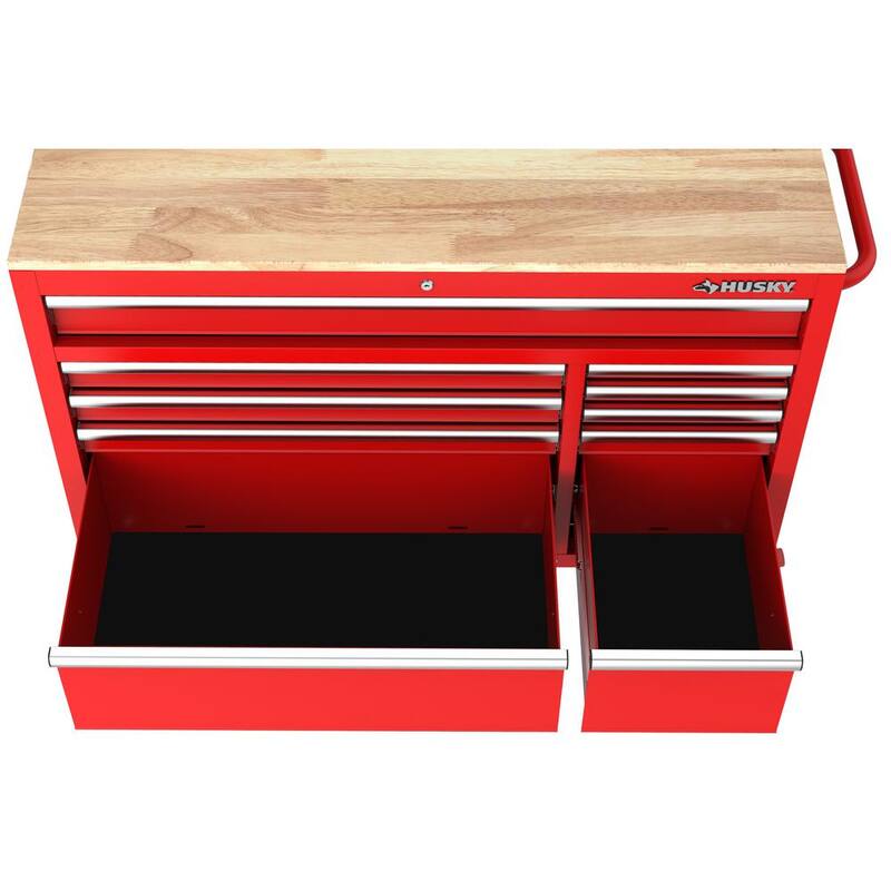 Gabinete de banco de trabajo móvil Husky Modular Tool Storage de 52 pulgadas de ancho x 20 pulgadas de profundidad en rojo de servicio estándar - H52MWC10MODRED