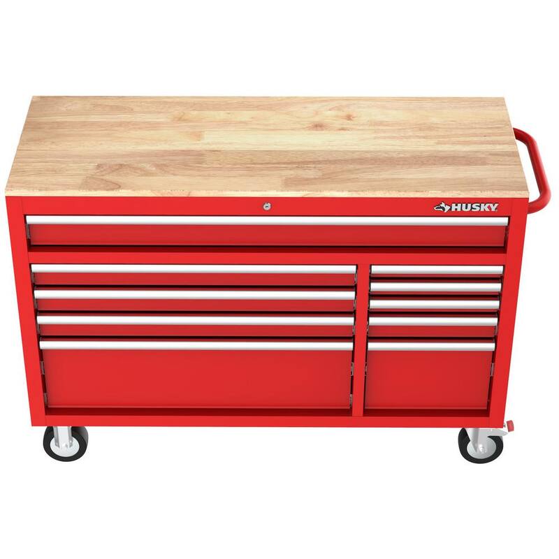 Gabinete de banco de trabajo móvil Husky Modular Tool Storage de 52 pulgadas de ancho x 20 pulgadas de profundidad en rojo de servicio estándar - H52MWC10MODRED
