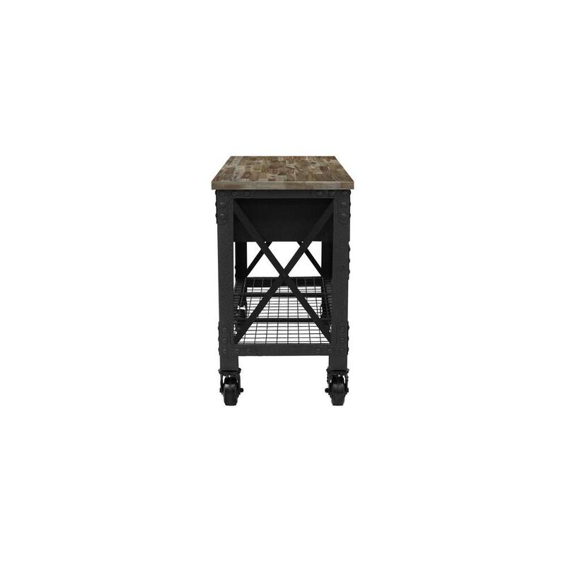 Productos para la construcción Duramax de 72 pulgadas de ancho x 24 pulgadas de profundidad, banco de trabajo industrial rodante de 3 cajones con parte superior de madera en tono Macadamia Envejecida - 68001M