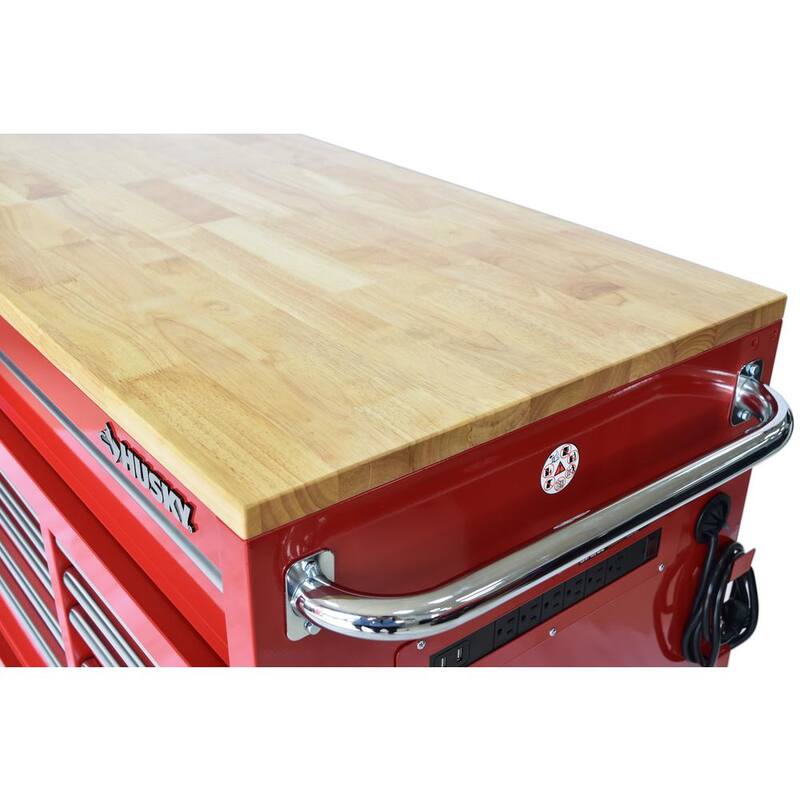 Almacenamiento de herramientas Husky 72 pulgadas de ancho x 21 pulgadas de largo gabinete de herramientas móvil con banco de trabajo estándar y acabado brillante en color rojo - HOTC7218B21M