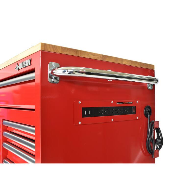 Almacenamiento de herramientas Husky 72 pulgadas de ancho x 21 pulgadas de largo gabinete de herramientas móvil con banco de trabajo estándar y acabado brillante en color rojo - HOTC7218B21M