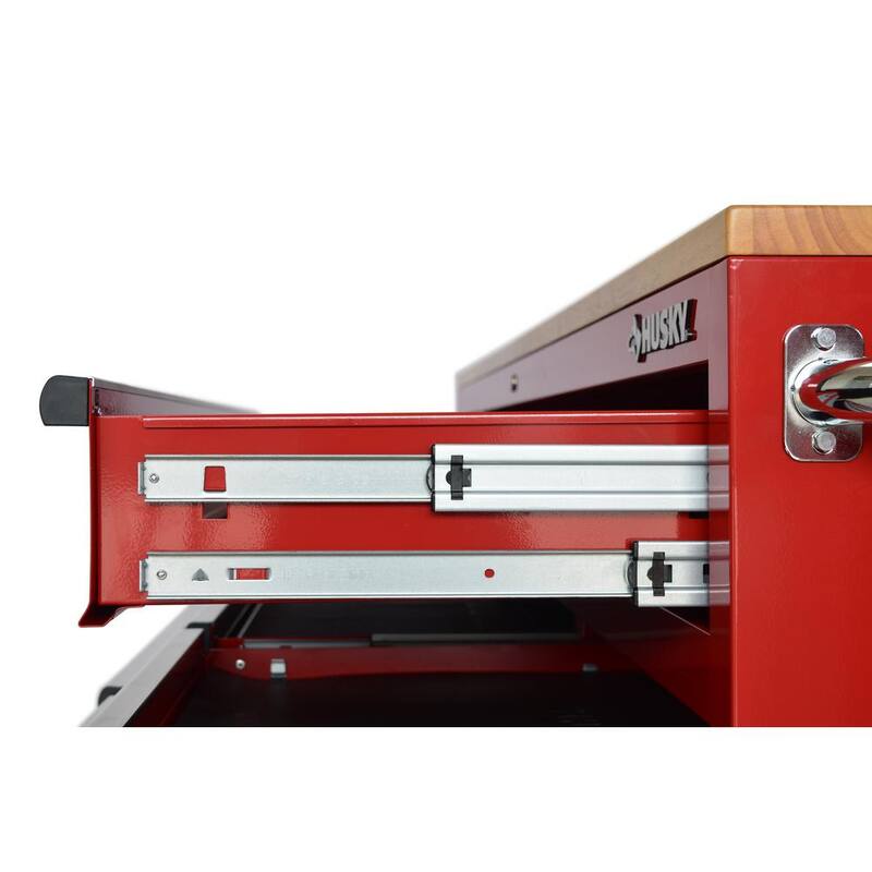 Almacenamiento de herramientas Husky 72 pulgadas de ancho x 21 pulgadas de largo gabinete de herramientas móvil con banco de trabajo estándar y acabado brillante en color rojo - HOTC7218B21M