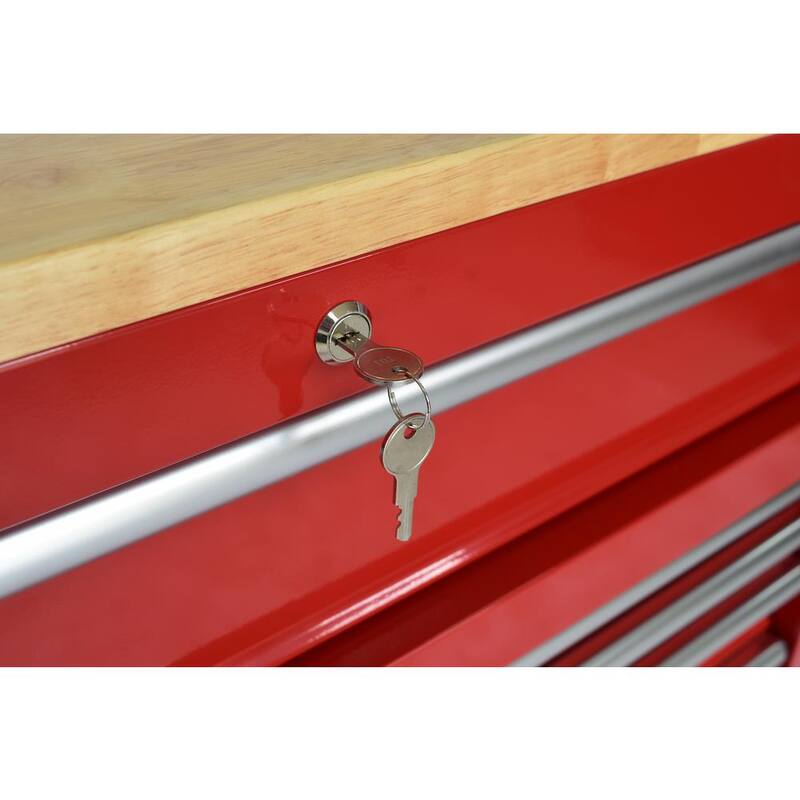 Almacenamiento de herramientas Husky 72 pulgadas de ancho x 21 pulgadas de largo gabinete de herramientas móvil con banco de trabajo estándar y acabado brillante en color rojo - HOTC7218B21M