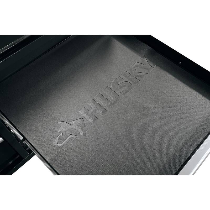 Banco de trabajo móvil Husky de 52 pulgadas de ancho x 25 pulgadas de profundidad con 9 cajones, acabado en negro brillante y juego de herramientas para mecánicos en espuma (320 piezas) - H320EVA52MWBBKCB