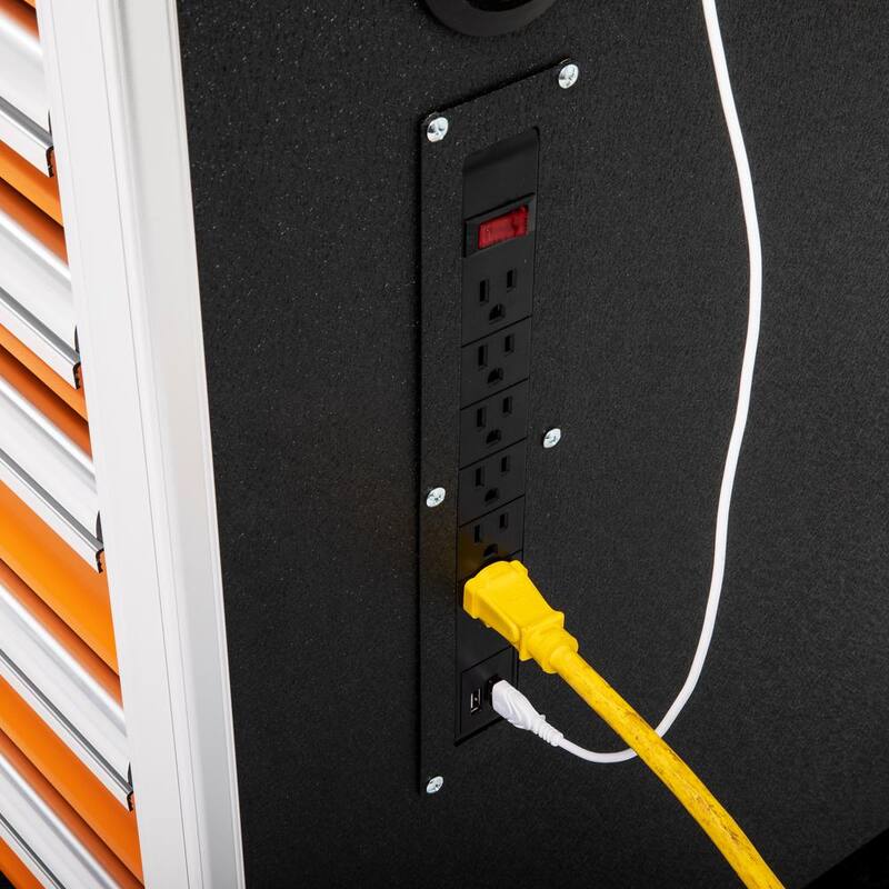 Gabinete de trabajo móvil con ruedas de color naranja y negro de 18 cajones de GEARWRENCH GSX de 72 pulgadas de ancho x 25 pulgadas de profundidad con cubierta de trabajo de acero inoxidable - 83249.
